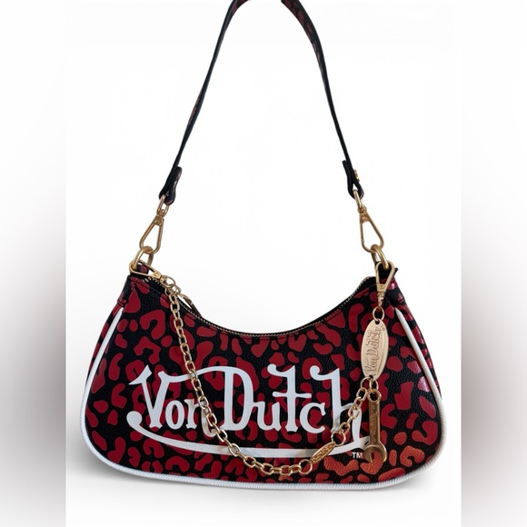 Von Dutch Handbags - Von Dutch Red Leopard Print Shoulder Bag – Statement Y2K Purse